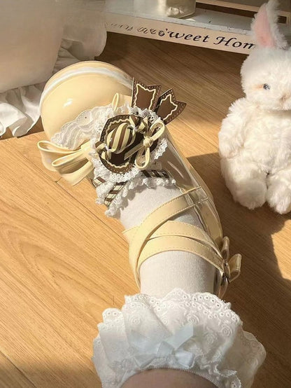 Jane Shoes Mary PU with Accents Bows Yellow Sweet Platform