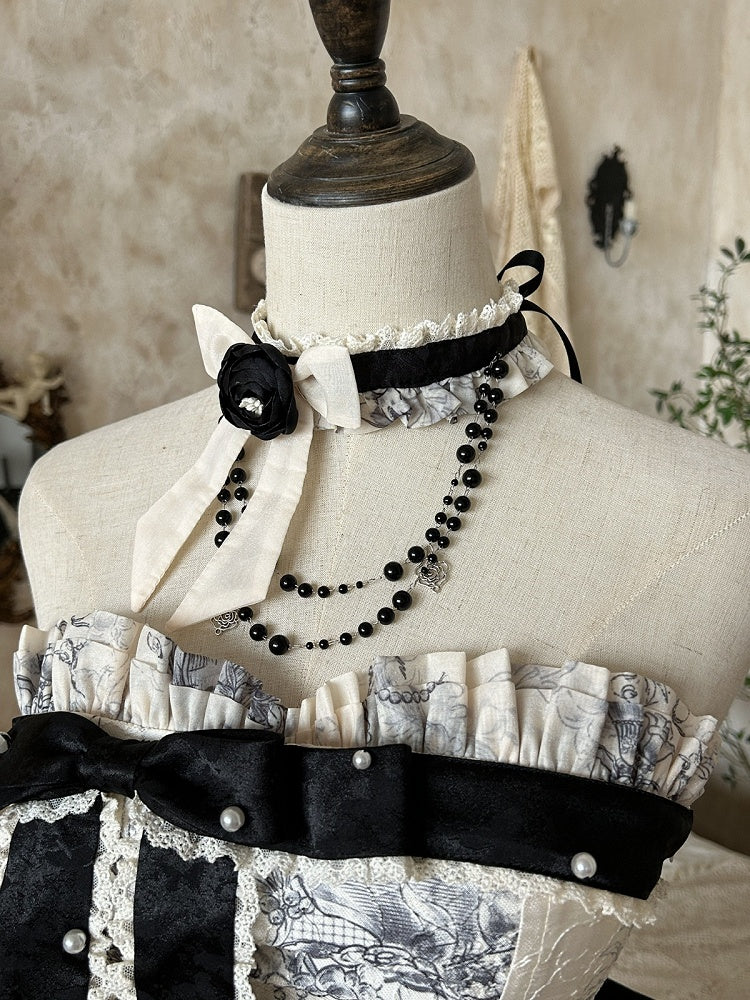 Rose & Bowknot Choker with Bead Chain - Magic Skirt Cat