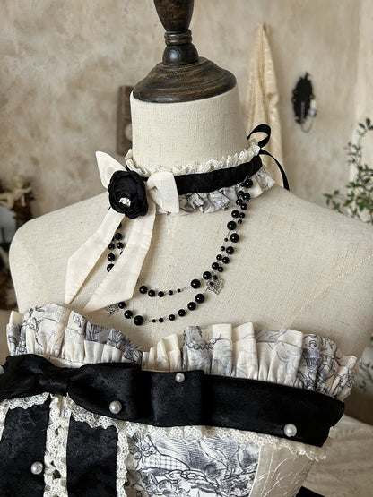 Rose & Bowknot Choker with Bead Chain - Magic Skirt Cat