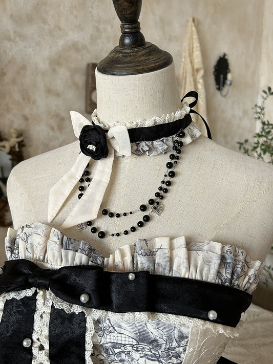 Rose & Bowknot Choker with Bead Chain - Magic Skirt Cat