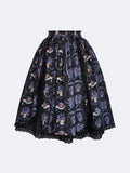 Black Purple Pansy Print Elegant Lolita Skirt