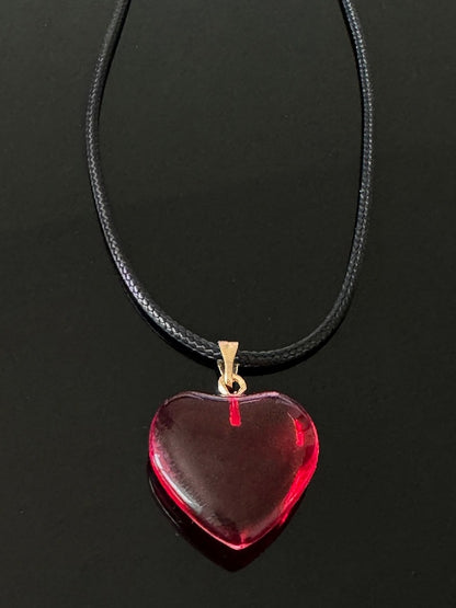Black Necklace with Red Heart Pendant - YSHXS