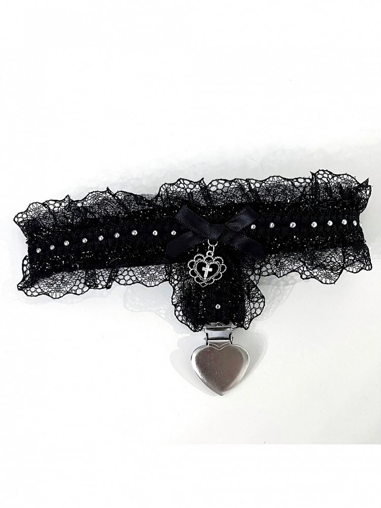 Lace Leg Garter with Heart Pendant and Metal Buckle - Magic Diary