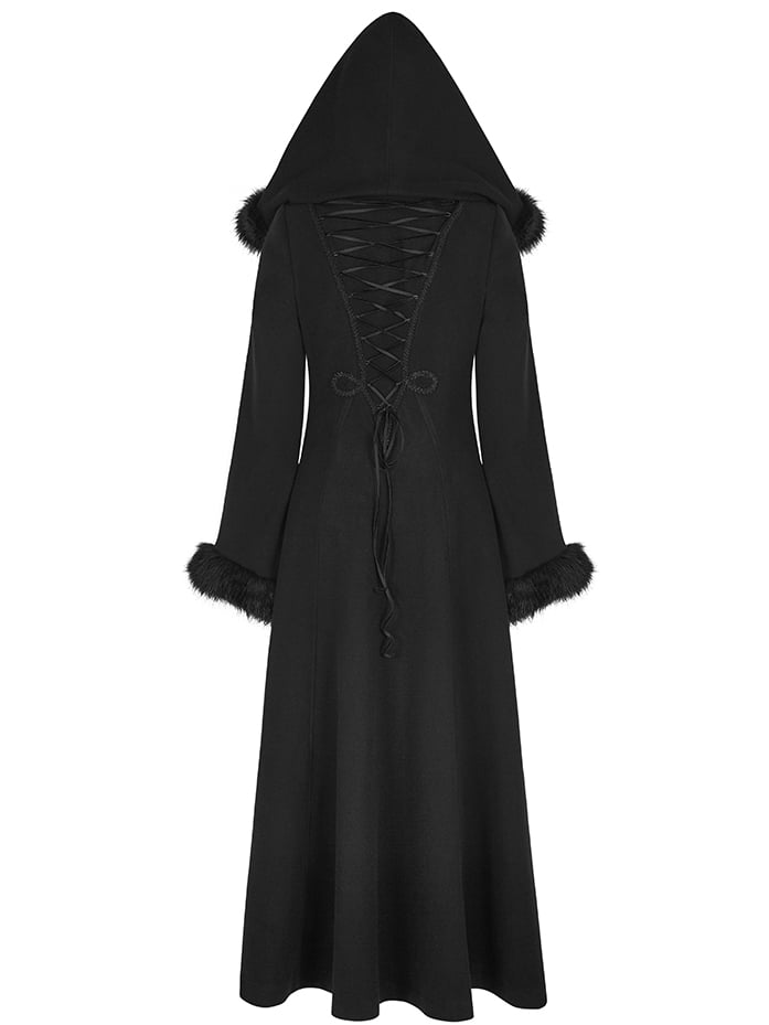 Black Gothic Long Disc Worsted Coat Flowers