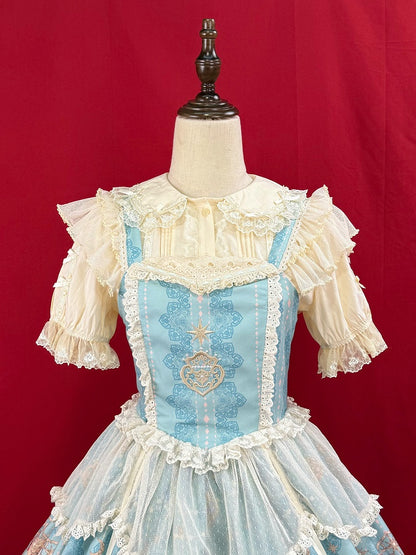 パンスリーブのスイートブラウスコットンカラーアプリコットショートピーターロリータ