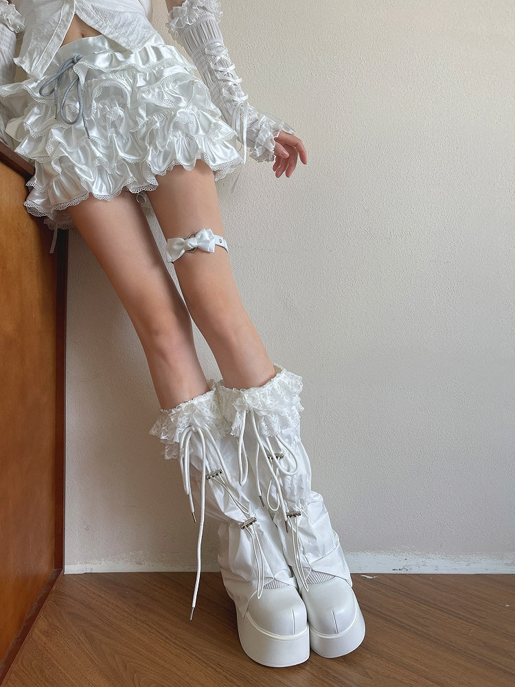 Leg with Design Trim White/Black Warmers Drawstring Lace