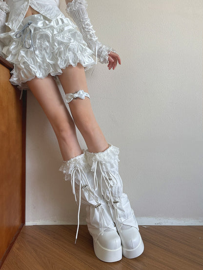 Leg with Design Trim White/Black Warmers Drawstring Lace