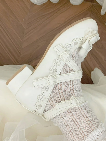 Janes White Crisscross Low-heel Straps in Mary PU with