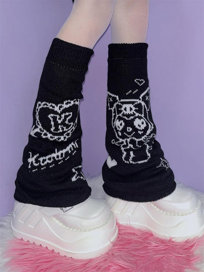 Schwarze Y2K Cartoon Gestrickte Beinwärmer