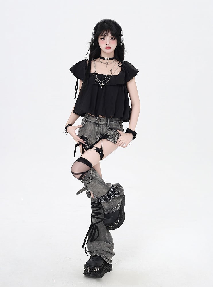 Three Top/Bubble Ways Black Wear Skirt