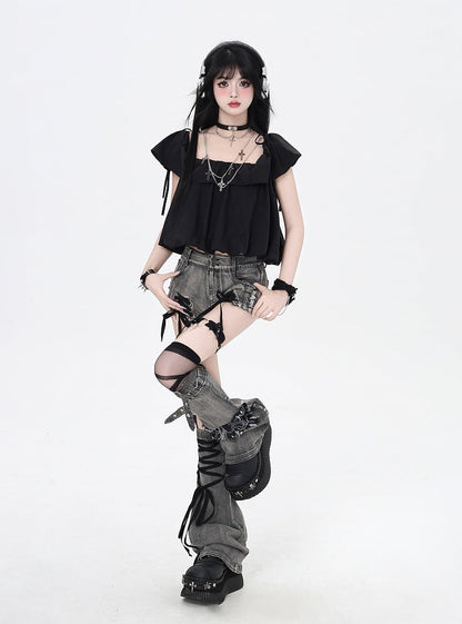 Three Top/Bubble Ways Black Wear Skirt