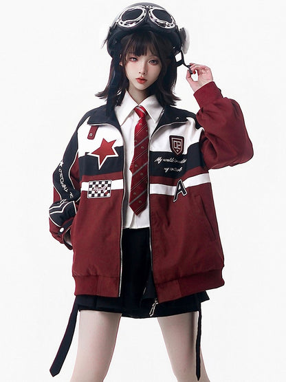 and Jacket with Red Embroidered Checked White Accents Moto Star