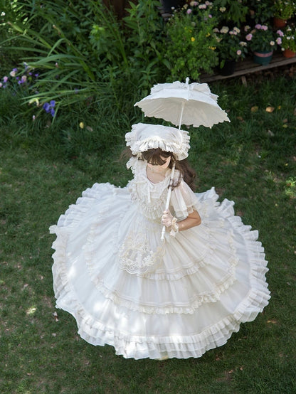 Beige Dots Tulle Flutter Sleeve Lolita Dress - Green Castle