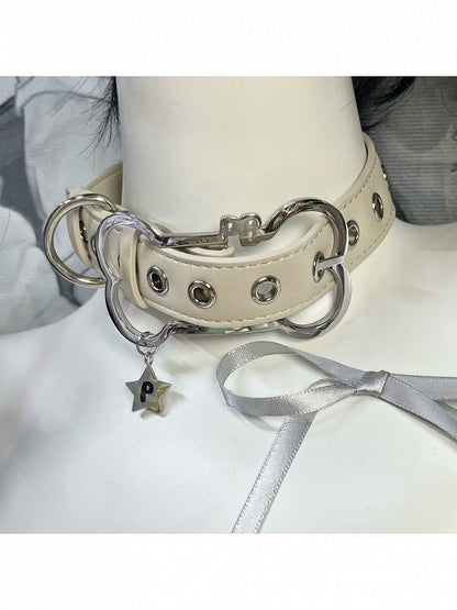 Bone Metal Buckle Leather Choker - PICKYBONE