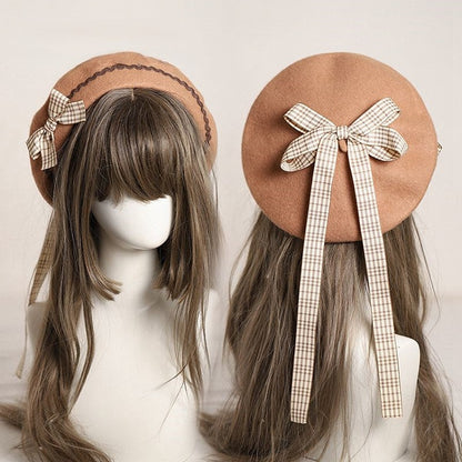 – Schleife mit kariertem Barett 10 Akzente Verzierte Optionen Farbe