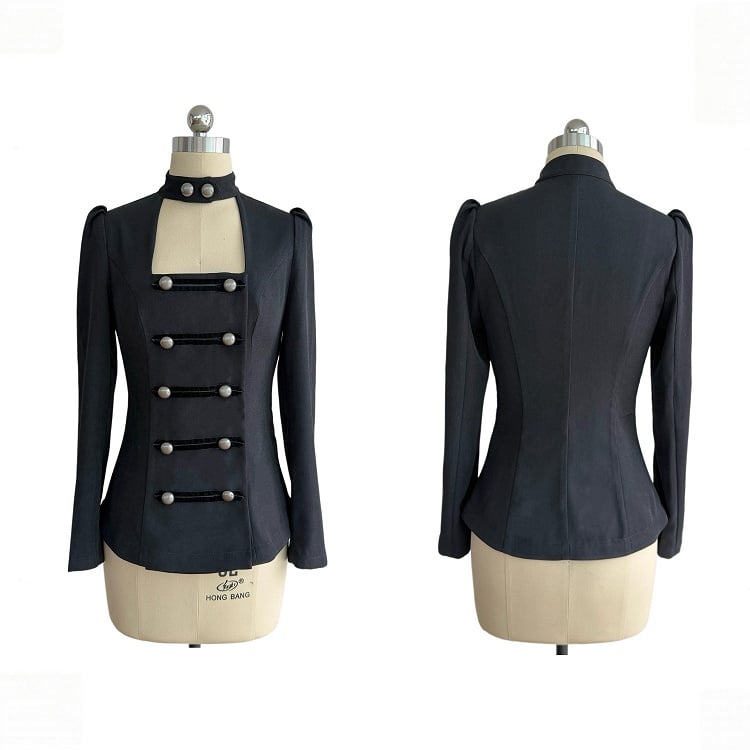 Gothic Black Double-Breasted Stand-Collar Blouse - Damn Girl