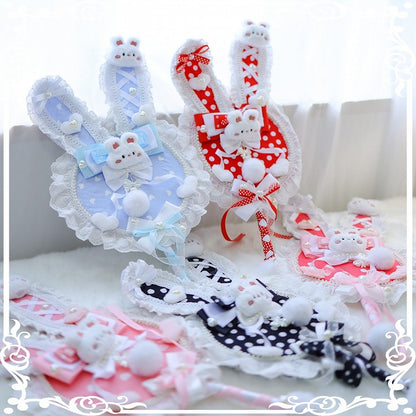 With Lace Pattern Plush Color Bowknot Circular Bunny Polka-dot Ear Options Trim Details 5 Fan