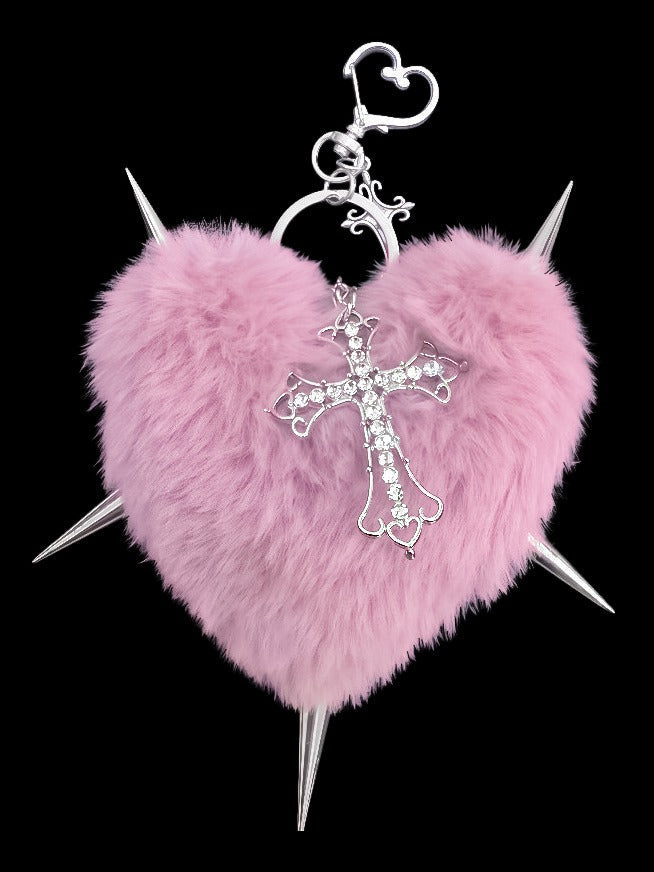 Porte-clés cœur en peluche Y2K avec pics croisés - Kiwi Store
