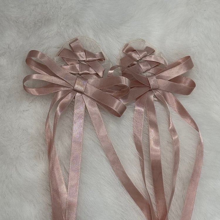Pink / Apricot Green Bow Ribbon Lolita Hairclip