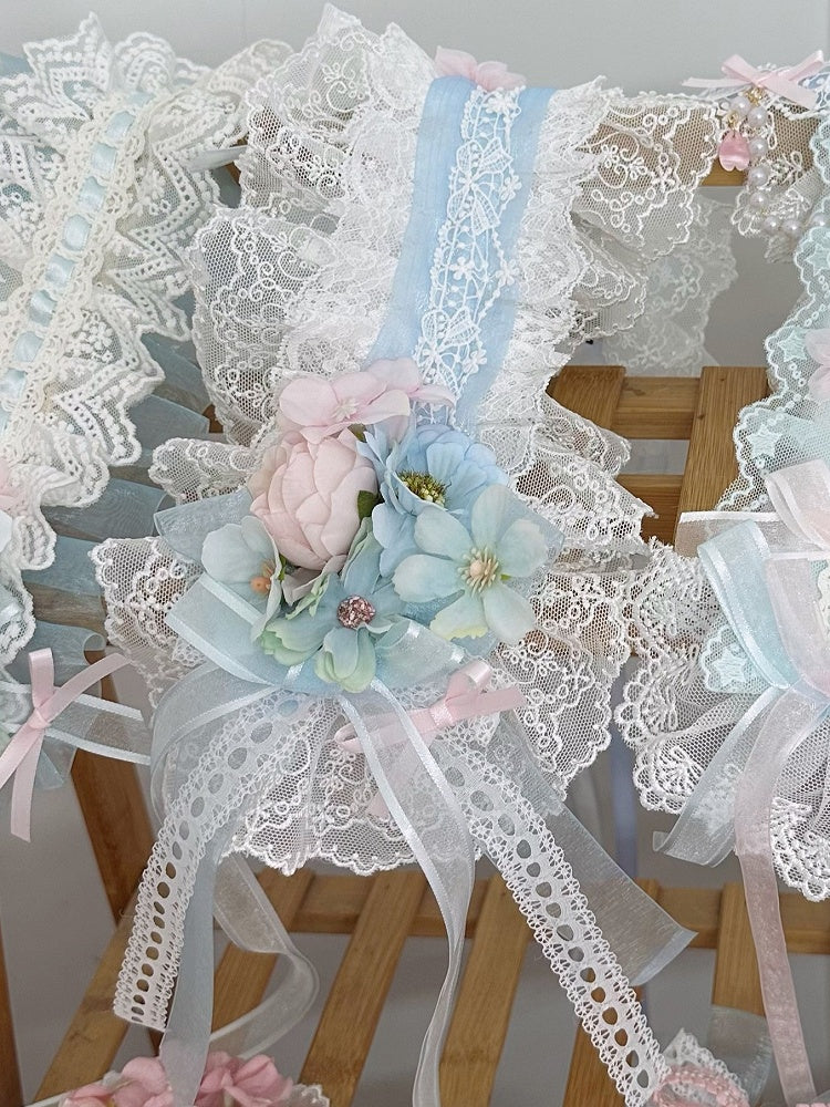 Ruffled Lolita Pink Flower Hairband Details Handmade Blue