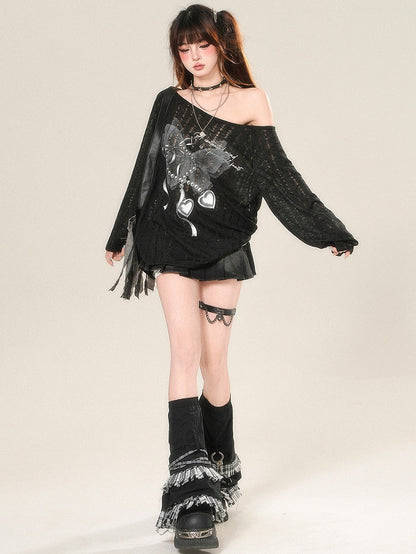 Top Schwarz Glamorous Bittersweet Schutz Ärmel Lange Schmetterling Druck Sonne