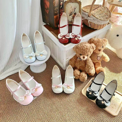 Circle at Jane 5cm White Mary Top Sweet Shoes Heeled with PU Bow Lolita Fastener