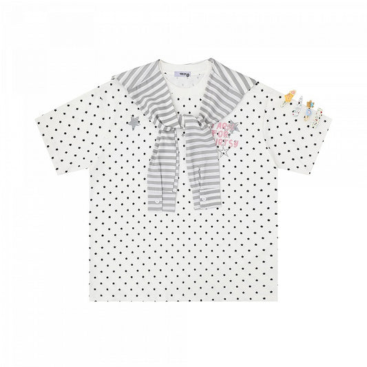 White Star Print Tee with Stripe Shawl and Hairclip - Languid Park