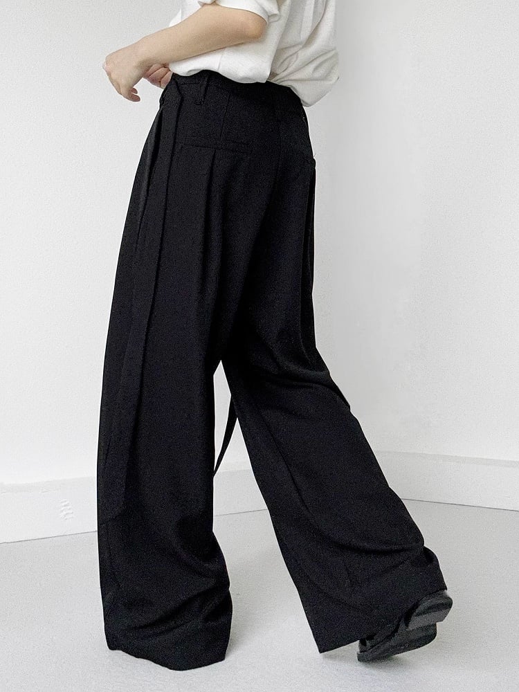 Ouji Ties Side Fit with Relaxed Black Long Wide-Leg Unisex Lolita Pants