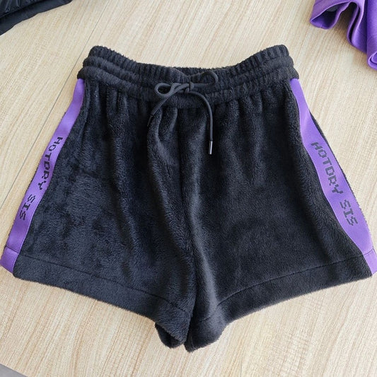 Trim Kei Black Fleece Purple with Shorts Jirai Contrast Winter