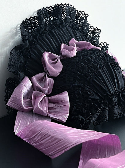 Satin and Lace with Bonnet Gothic Bows Lolita Trim Black