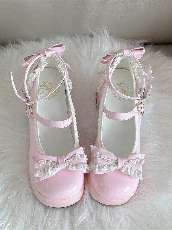 Mary Lace-Adorned Top Pink Janes at Lolita Heart with Elegant Fastener Bow