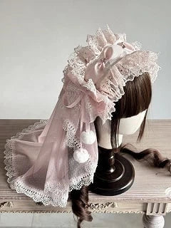 Multi-Color Head (Pom-Pom Lace with Veil Lolita Hairband Accents)