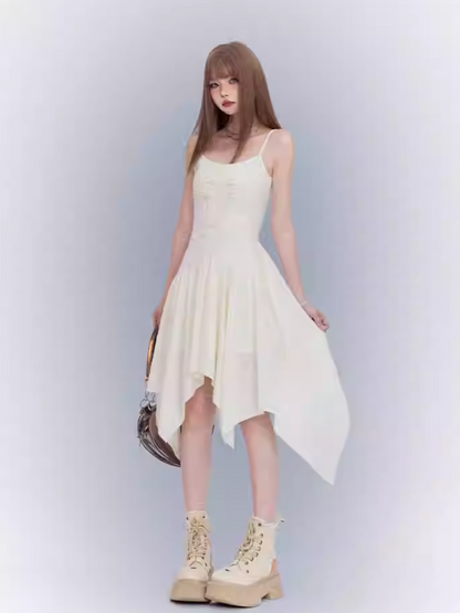 アプリコット アシンメトリー キャミワンピース パンク ウエストライン クロスディテール ハンカチヘム ウェイストランド