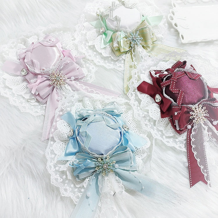 Lolita Mini Accent Lace Trim Hime Snowflake Blue/Pink/Red/Green Bowknot Details Hat