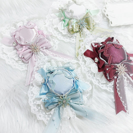 Lolita Mini Accent Lace Trim Hime Snowflake Blue/Pink/Red/Green Bowknot Details Hat