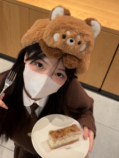 Brown Cute Red Panda Plush Hat