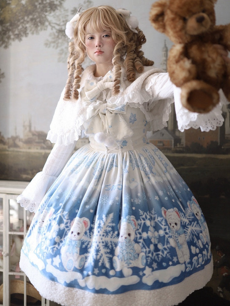 ホワイトのスカラップアイレットトリミング冬用フリースケープ