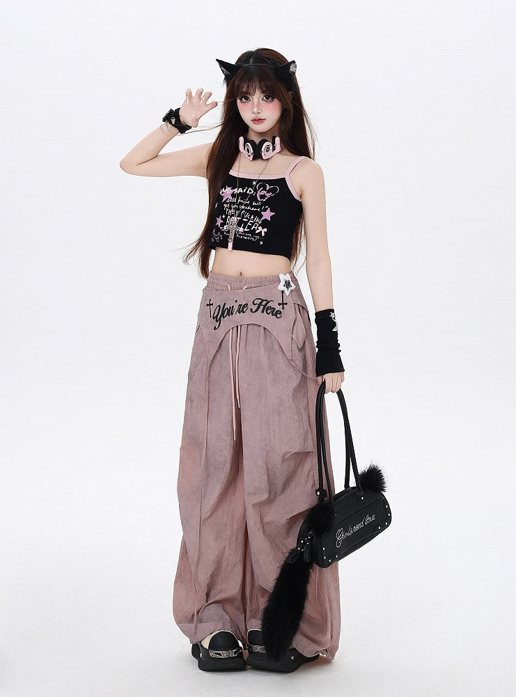 Taille Asymmetrische Hose Punk Accessoire Dusty Pink Kordelzug Taille Wasteland mit