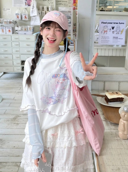 ロング/ショート 山羊座 星座プリント ホワイト コットン Tシャツ バージョン