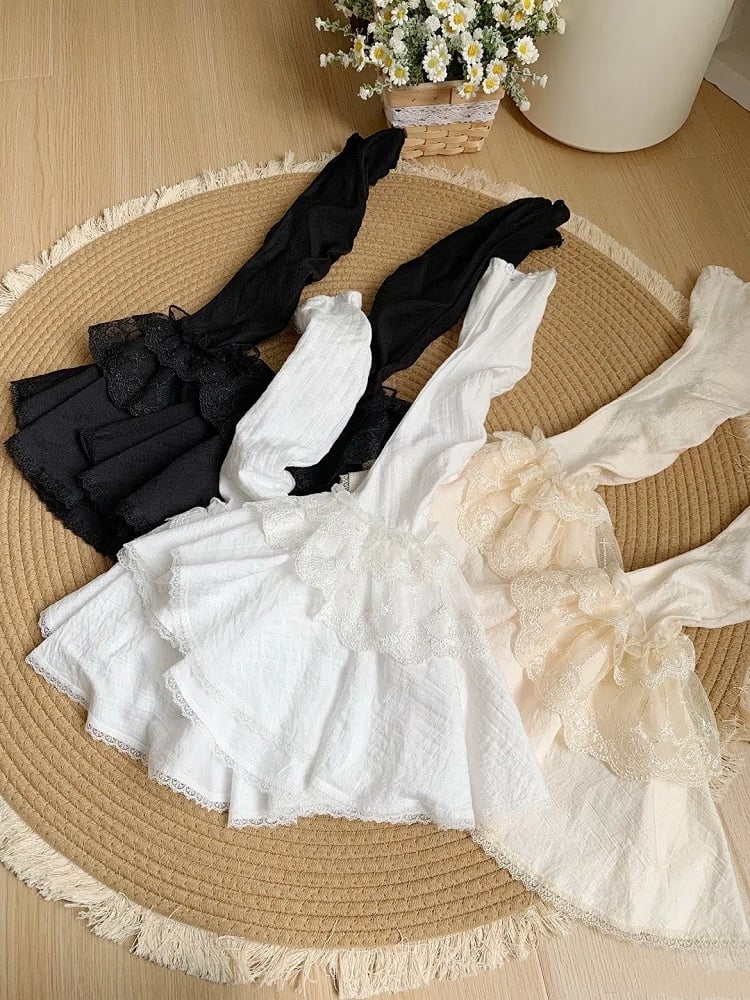 White Beige Detachable Bell Black Sleeves /