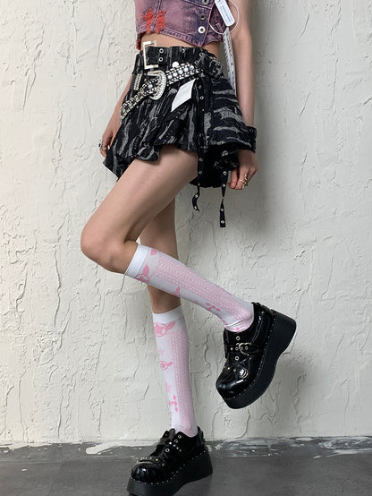 Strümpfe WeißRosa Diamant und Y2K Unterknee Sternmuster