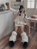 White Leg Big Bow Warmers Shaggy