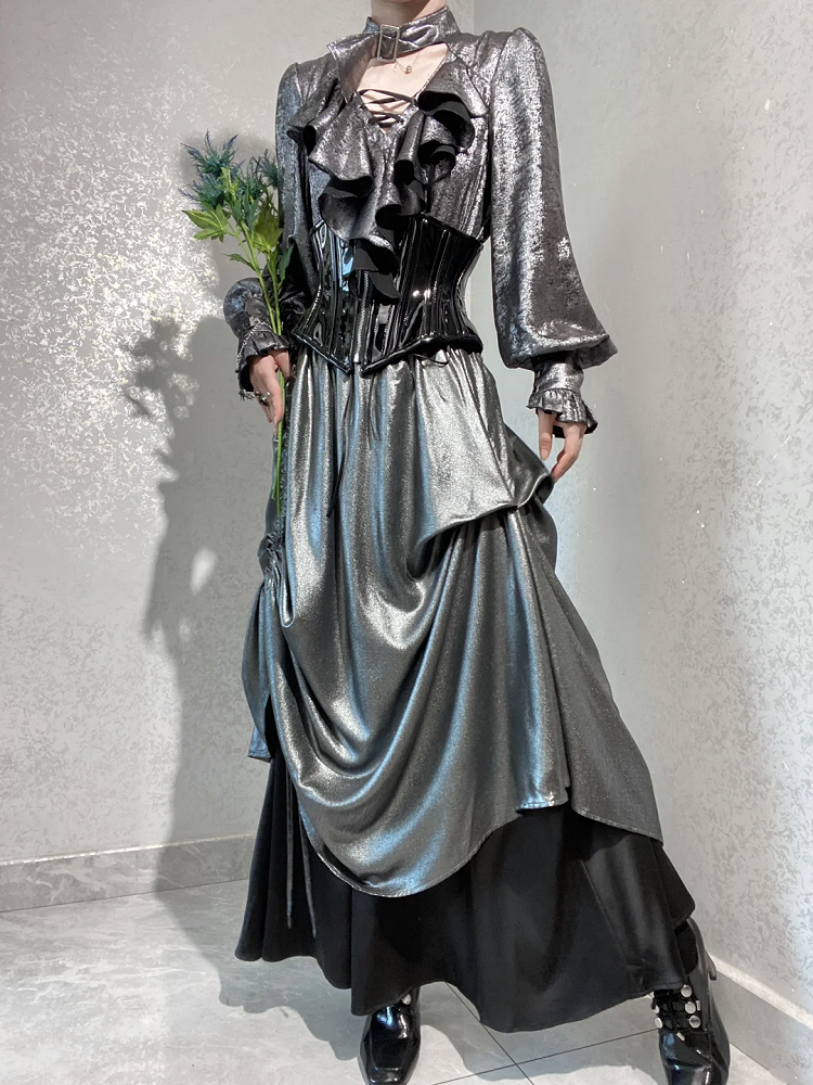 Shirt Ouji Sleeves Lolita Silver-Gray Long Pirate Vibes