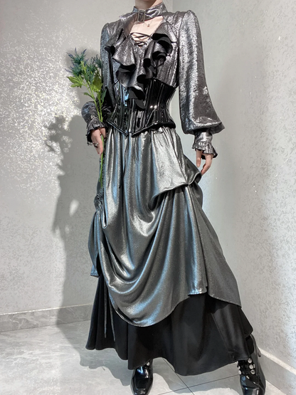 Shirt Ouji Sleeves Lolita Silver-Gray Long Pirate Vibes