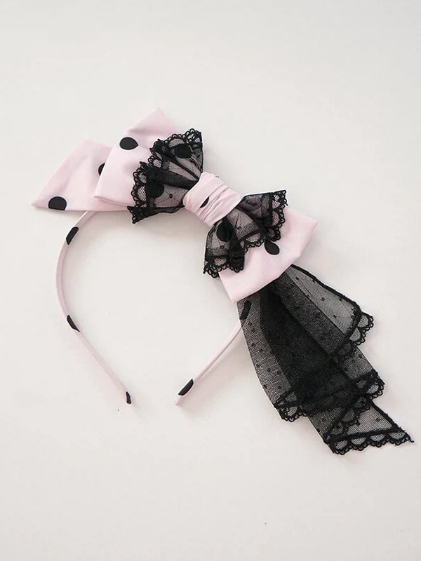 Lolita Polka Dot Bow Headband - Red, Pink or Purple