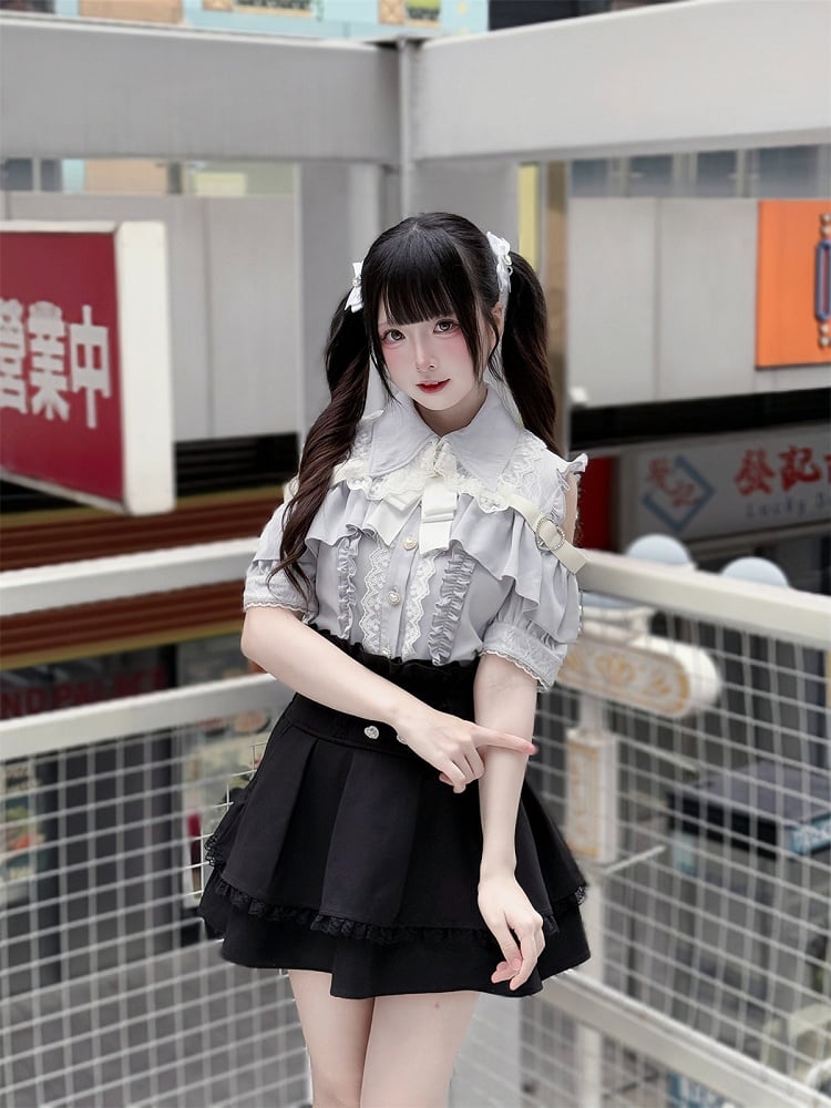 Black Kei Jirai Skirt Tiered Waist High