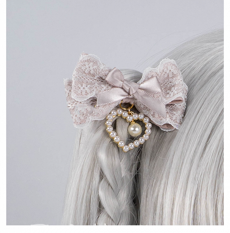 5色のビーズハートチャーム ジライケイ レースリボンヘアクリップ