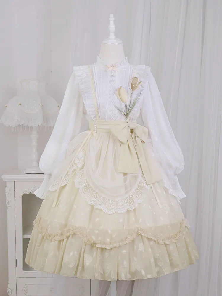 White Embroidery Tulip One Applique and Bodice Piece Yellow