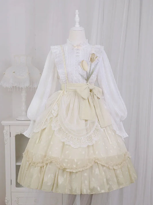 White Embroidery Tulip One Applique and Bodice Piece Yellow