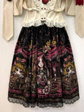 Pink Black Lace Lolita Skirt with Red Shoes Story Print - Forest Fairy Tales